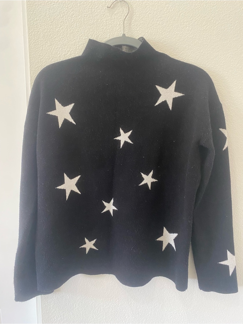 Tahari Black Star Pattern Mock Neck Sweater
